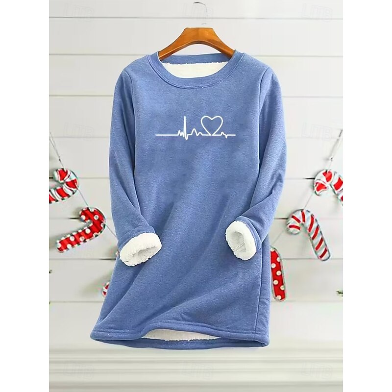Women's Pullover Sweatshirt Heart Graphic Warm Casual Fuzzy Long Sleeve Crew Neck Round Neck Regular Tops Street Casual Light Pink Black Yellow Red Blue Spring Fall Winter