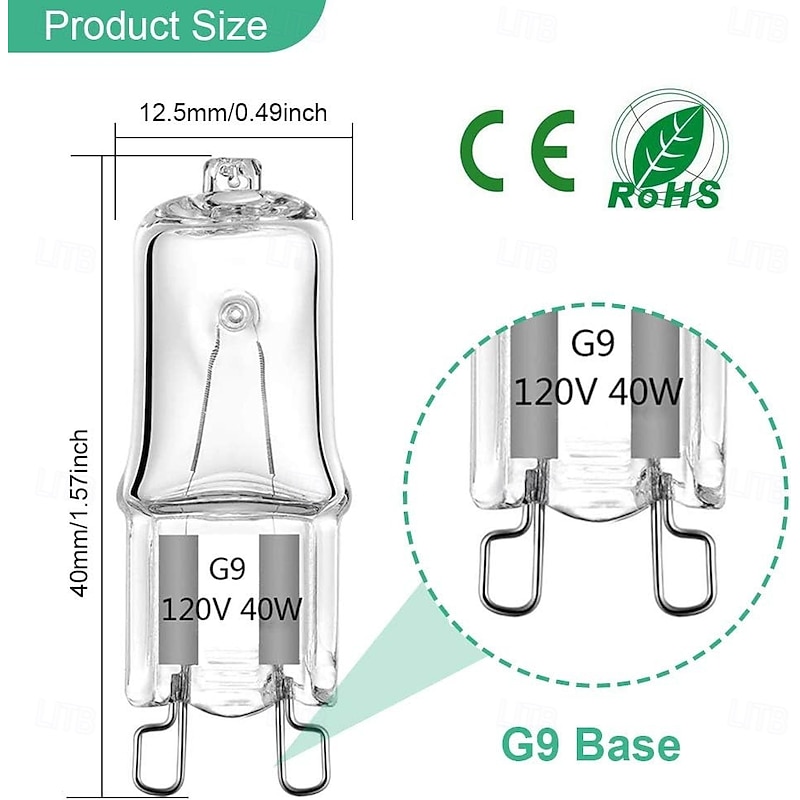 G9 Halogen Light Bulbs 2 Pin Base JC Type 120V T4 Bi-Pin 40W Xenon Small Light Bulb for Chandeliers Pendants Cabinet Lights Warm White 2700K Dimmable3