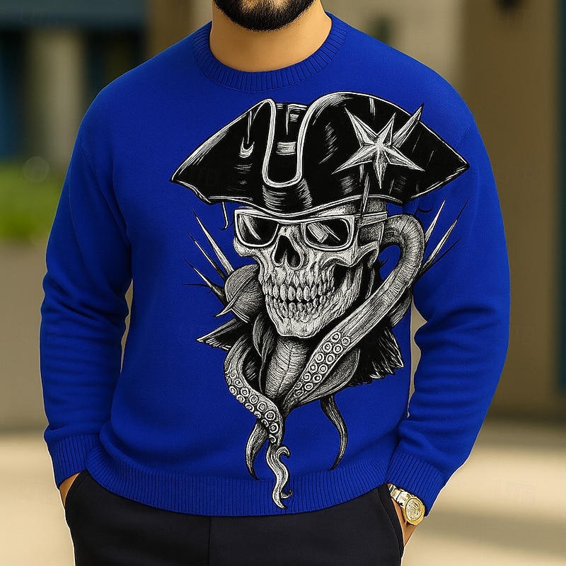 Halloween Men's Skulls Pullover Sweater Jumper Knitwear Crewneck Casual Vacation Home Daily 3D Print Knitting Keep Warm Long Sleeve Spring Fall Winter White Blue Green2
