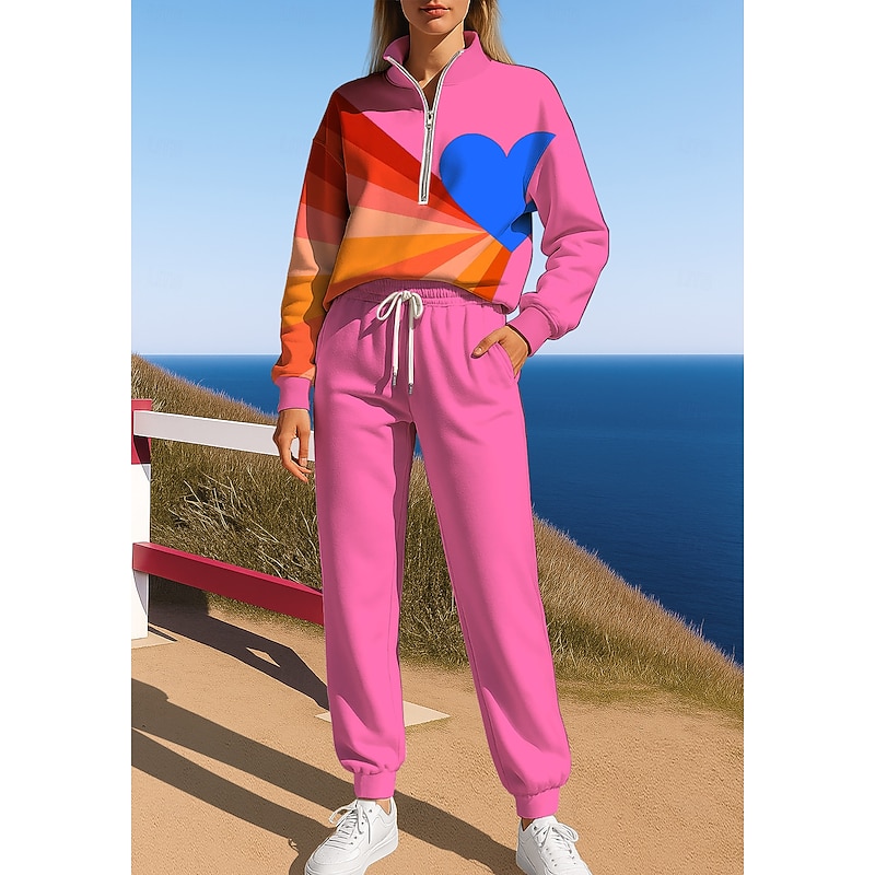 Women's Sweatshirt Tracksuit Sweatsuit Drawstring Zipper Heart Jacket and Sweatpants Athletic Clothing Set Spring Pink Casual Workout Outdoor Soft Baggy Long Sleeve Sport Activewear Micro-elastic3