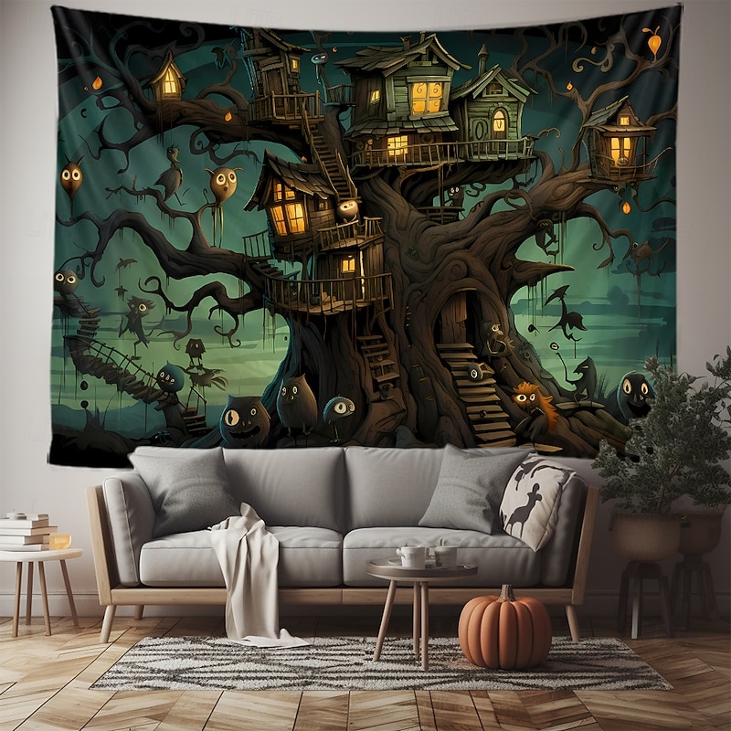 Halloween Tapestry Banners Blanket Skeleton Pumpkin Fantasy Dark Punk Gothic Style Party Dorm Shooting Backgrounds Home Decor3