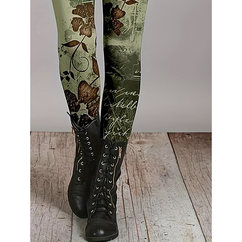 Women's Slacks Leggings Cozy Leggings Vacation Vintage Streetwear Full Length Natural Floral Graphic Elastic Waist Print Comfy Outdoor Comfortable Stretchy Formal Outdoor Vacation Gray Green Light3