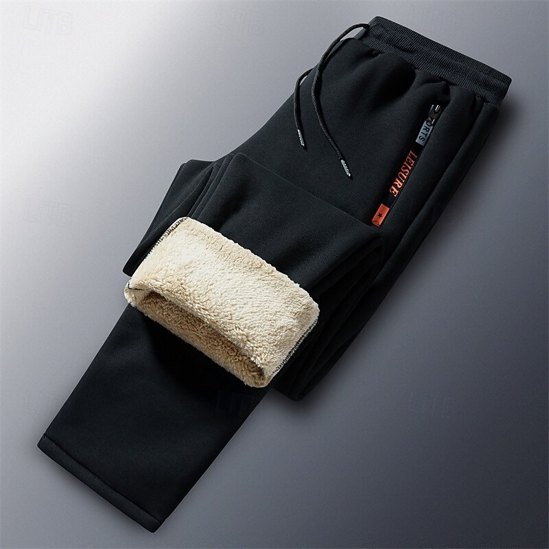 Men's Sweatpants Fleece Pants Trousers Winter Pants Drawstring Pocket Elastic Waist Plain Comfort Warm Sports Outdoor Daily Fashion Casual Black Blue Micro-elastic