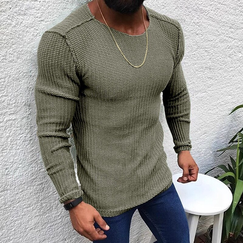 Men's Sweater Pullover Sweater Jumper Ribbed Knit Regular Tops Knitted Slim Fit Plain Crew Neck Knitwear Contemporary Casual Daily Wear Clothing Apparel Fall Black White S M L