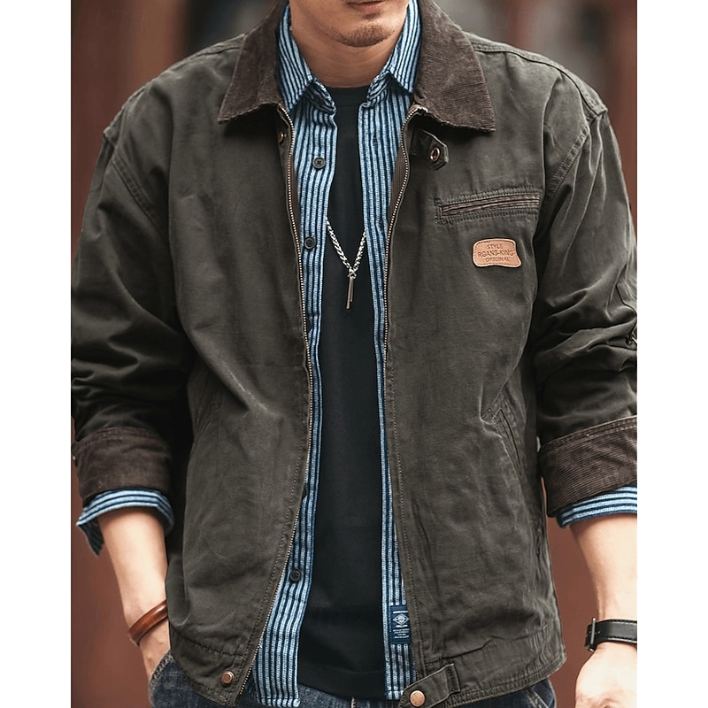 Men's Lightweight Jacket Cargo Jacket Casual Jacket Vacation Daily Wearproof Pocket Fall Winter Plain Fashion Classic Lapel Regular Black Brown Army Green Dark Gray Jacket2