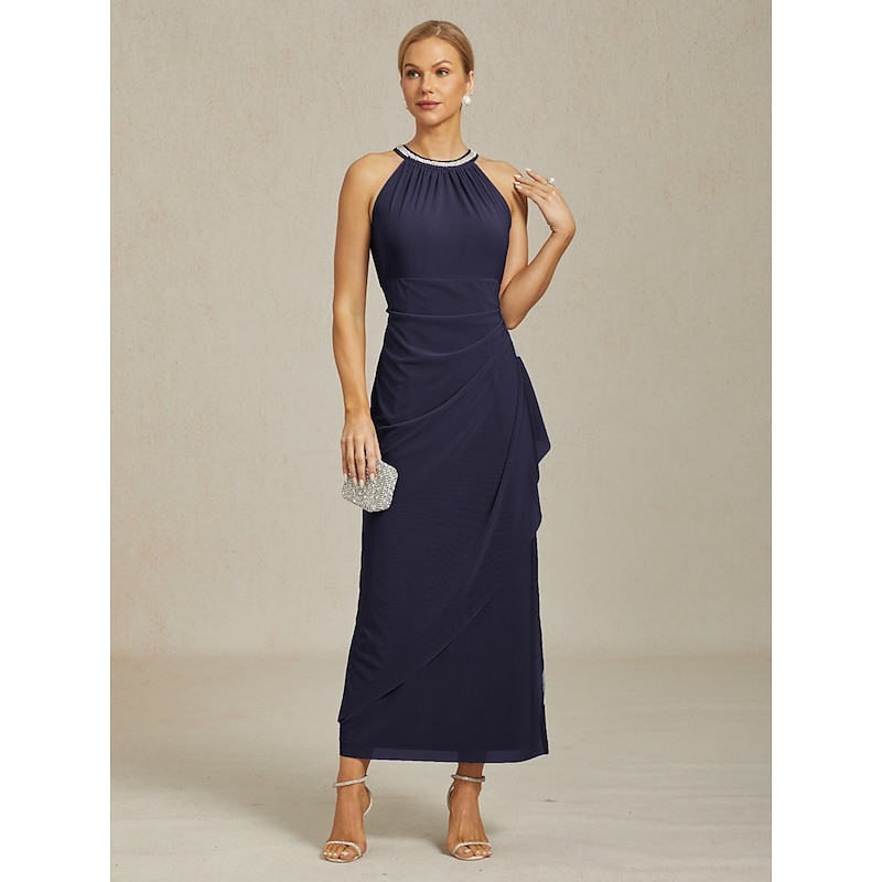 Women's Maxi Dress Sheath Dress Elegant Party Cocktail Solid Color Sleeveless Crew Neck Navy Blue Summer