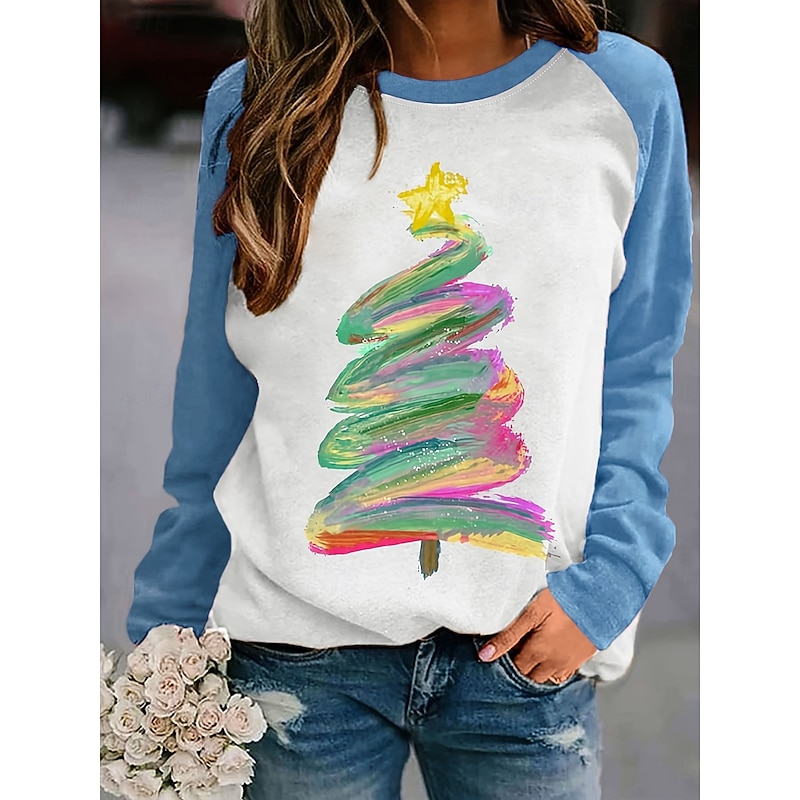 Women's Pullover Sweatshirt Graphic Christmas Tree Fashion Casual Long Sleeve Crew Neck Round Neck Regular Tops Street Dailywear Print Grass Green Pink Red Blue Purple Fall Winter4