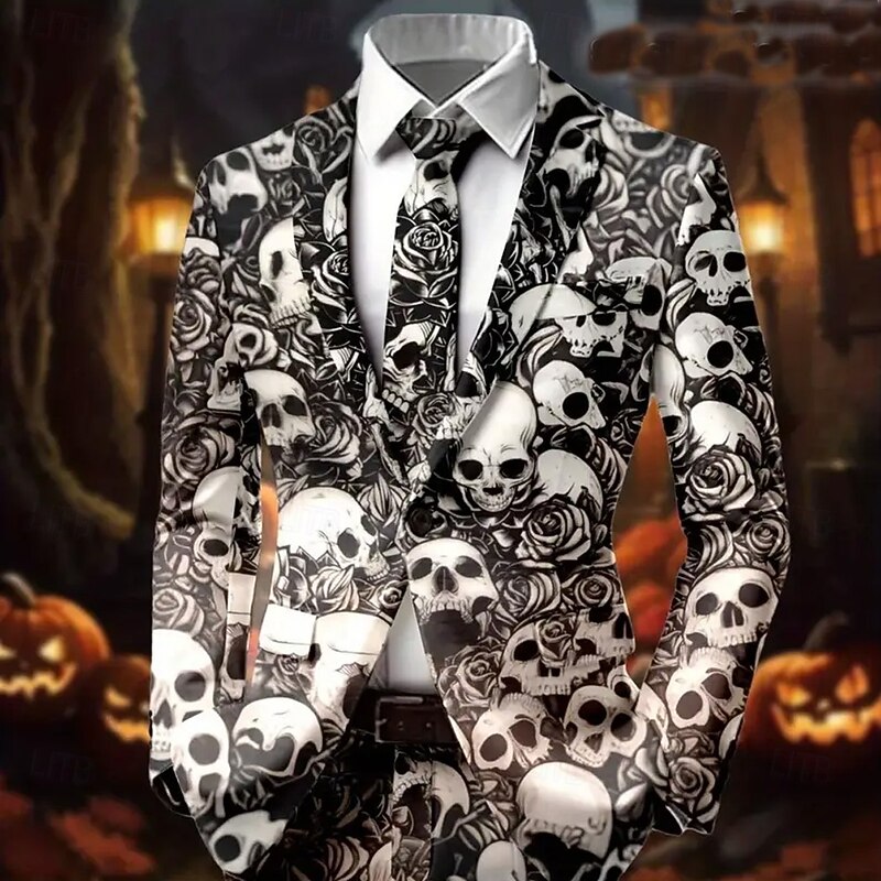 Men's Skull Rose Blazer Jacket Coat Comfortable Breathable Artistic Gothic Casual Party Daily Festival 3D Print Buttons Multi Pocket Fall Winter Fall & Winter Turndown Long Sleeve Black 1 Black Red4