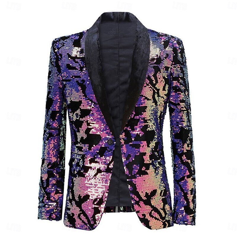 Men's Blazer Jacket Shawl Collar Party Geometric Multicolor Tailored Fit Single Breasted One-button