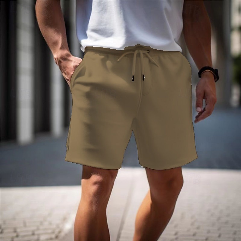Men's Active Sweat Shorts Shorts Summer Shorts Drawstring Elastic Waist Straight Leg Plain Comfort Breathable Short Casual Daily Holiday Sports Fashion White Army Green3
