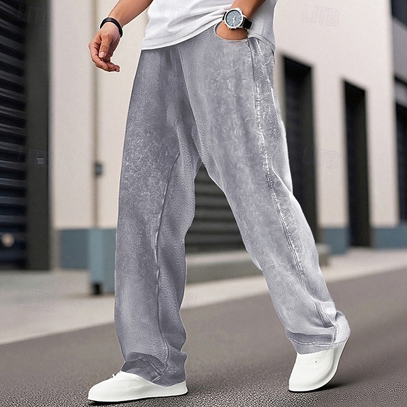 Men's Sweatpants Trousers Straight Leg Sweatpants Drawstring Pocket Elastic Waist Plain Comfort Sports Outdoor Daily Fashion Casual Black Rose Red Micro-elastic