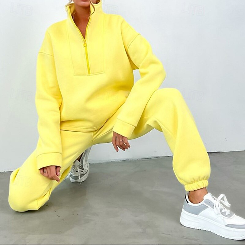 Women's 2 Piece Tracksuit Sweatsuit Sets Sportswear Solid Colored Clothing Suit Spring Black Yellow Spandex Gym Workout Running High Waist Lightweight Fashion Long Sleeve Sport Activewear3
