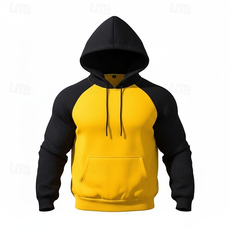 Men's Hoodie Fleece Hoodie Black Yellow Red Blue Orange Hooded Color Block Drawstring Patchwork Pocket Sports & Outdoor Daily Holiday Polyester Streetwear Basic Casual Fall Winter Clothing Apparel