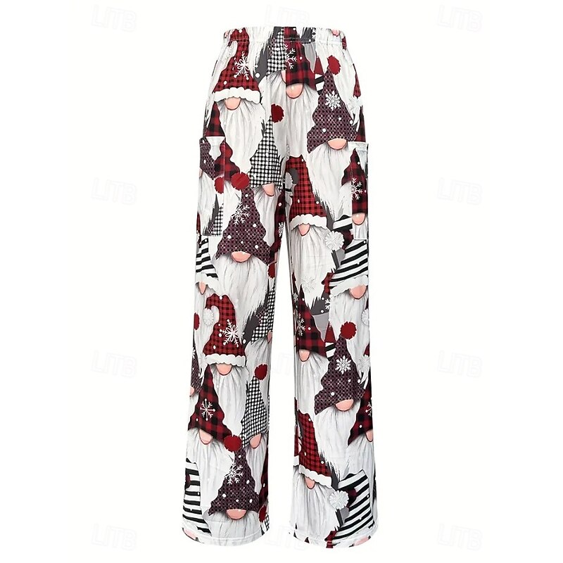 Women's Wide Leg Chinos Basic Casual Full Length High WaistPantsUgly Christmas Graphic Santa Claus Abstract Elastic Waistband Inelastic Formal Vacation Street Light Pink dark brown Red black Black2