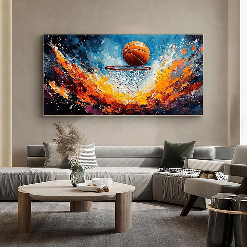 Handmade Original Basketball Oil Painting On Canvas, Abstract Basketball Sports Painting, Gift for Basketball Lovers, Living Room Wall Decor2