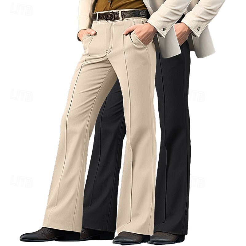 Men's Trousers Dress Pants Bell Bottom Flared Pants Pocket Multi-pack Plain Comfort Breathable Full Length Wedding Outdoor Business Fashion Casual White+Khaki Khaki+Black Stretchy4