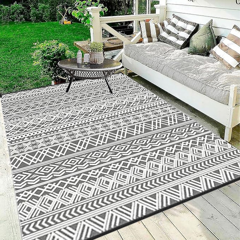 Outdoor Mat - Heavy-Duty Plastic Straw Indoor/Outdoor Mat, Beige & Brown Floral pattern, Non-Slip Patio Mat for Deck, RV, Camping, Balcony, Backyard - Easy-Clean Floor Protection, Outdoor Rugs High Qu2