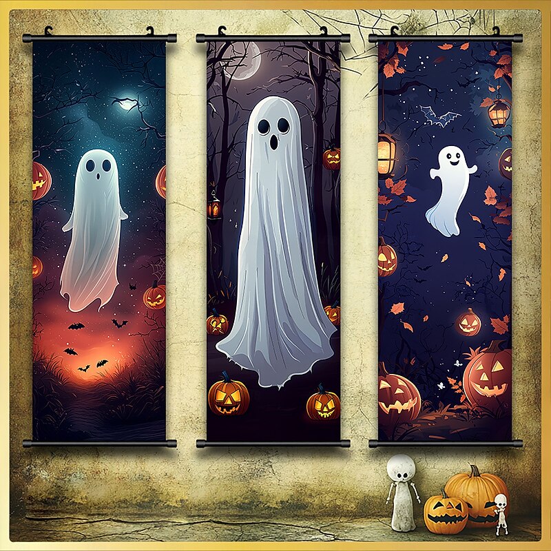 3 Pcs Halloween Wall Tapestry Ghost Lantern Pumpkin Bare Tree Bats Pattern Halloween Party Decoration Interior Decoration Spooky Witch House Accessories