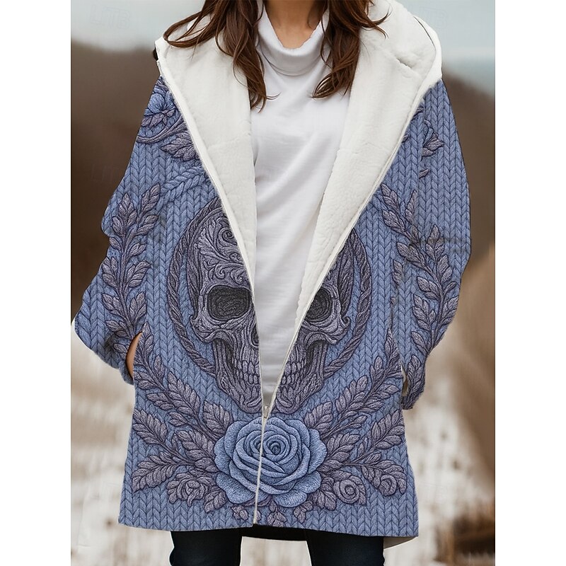 Women's Winter Coat Winter Jacket Windproof Warm Zipper Pocket Fleece Lined Casual Skull Outdoor Vacation Home Casual Long Hooded Regular Fit Long Sleeve Outerwear Yellow Pink Blue Winter3