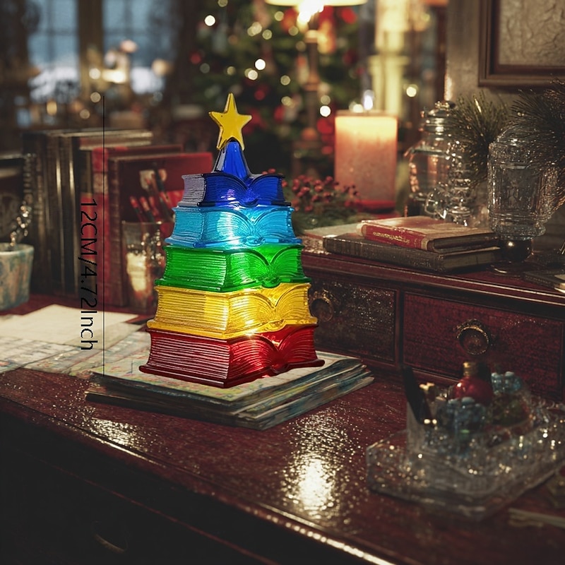 1 Pc 12CM Christmas Book Christmas Tree LED Night Light Living Room Showcase Bookshelf Desktop Decorative Light Ornament Light Ornament Light2
