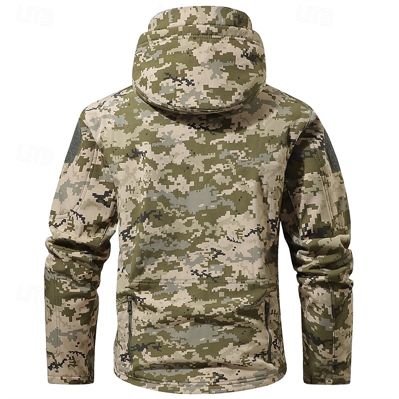 Men's Outdoor Jacket Softshell Jacket Hiking Jacket Vacation Daily Windproof Waterproof Pocket Fall Winter Camouflage Fashion Classic Hooded Regular Dark Gray Black Light Green Blue Dark Green Jacket3