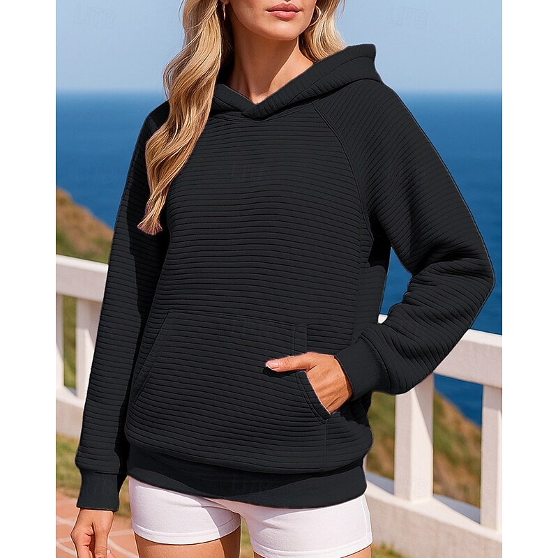 Women's Pullover Sweatshirt Casual Hoodies Baggy with Pockets Long Sleeve Top Athleisure Fall Solid Colored Outdoor Travel Vacation Sportswear Activewear Black Pink Green4