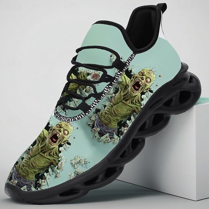 Men's Halloween Zombie Graphic Sneakers – Creepy Horror Print Lace-Up Shoes for Cosplay, Party, Club Night and Halloween Festival Wear2
