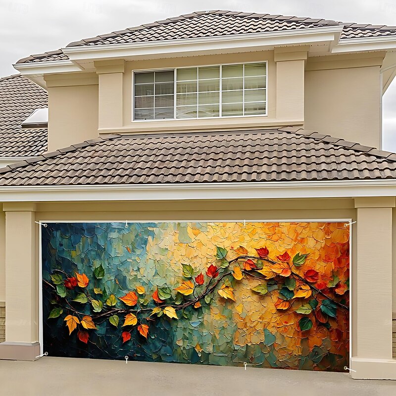 Tapestry Garage Door Cover Large Hanging Backdrop Leaf Vine Colorful Art Party Outdoor Shooting Backgrounds Front Door Home Decor2