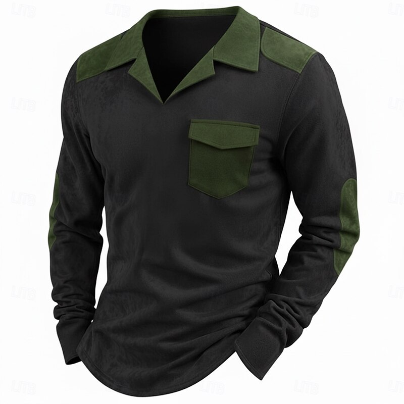 Men's Camp Collar Shirt Tee Top Long Sleeve Shirt Long Sleeve Camp Collar Summer Fall Solid Color Vintage Daily Casual Color Block Outdoor Street Causal Black Navy Blue khaki Top Tee for Men4