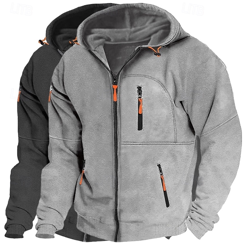 Men's Hoodie Full Zip Hoodie Fleece Hoodie Fleece lined Hoodie Black+Light Gray Navy Blue+Black Wine+Dark Gray Wine+Black Green+Khaki Hooded Plain Patchwork Sports & Outdoor Casual Daily Streetwear3