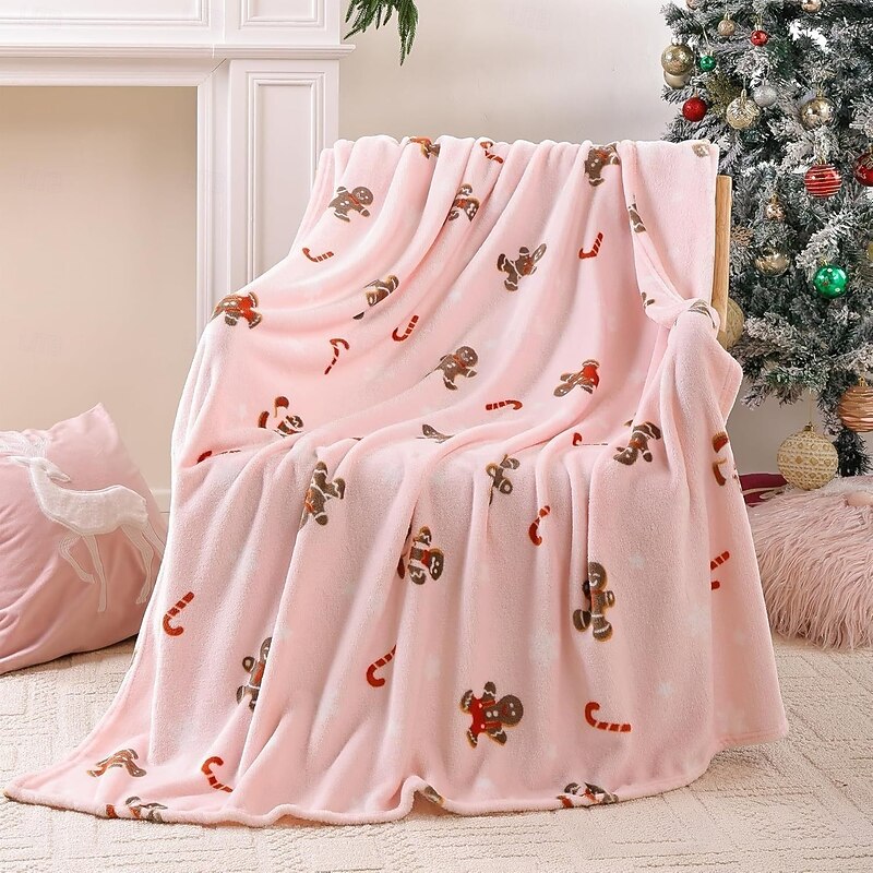 Printed Winter Throw Blanket, Warm Flannel Sofa Blanket, Christmas Air Conditioning Blanket for Office Nap or Home Decor2
