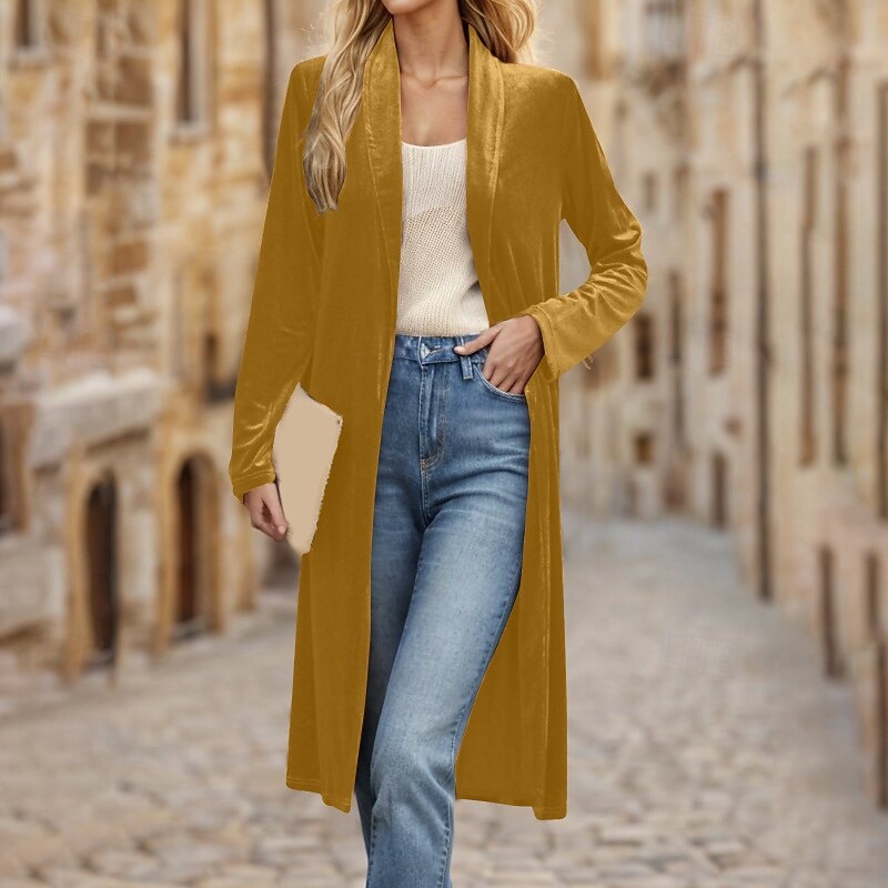 Women's Coat Trench Coat Warm Comfortable Open Front Casual Plain Vacation Going out Weekend Long Turndown Regular Fit Long Sleeve Outerwear Black Pink Wine Fall Winter3