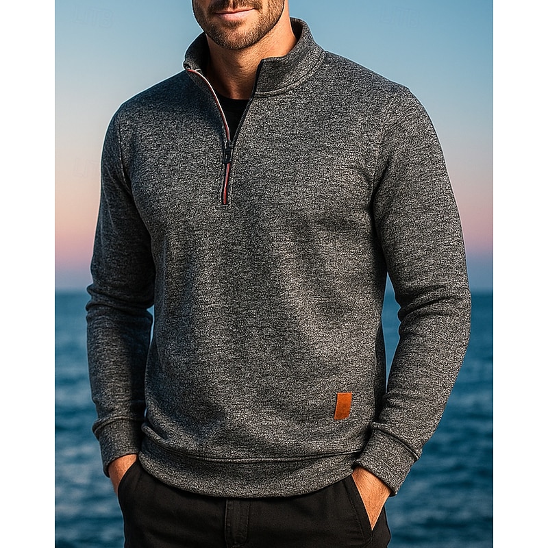 Men's Hiking top Quarter Zip Sweater Long Sleeve Stand Collar Tee Tshirt Top Outdoor Lightweight Elastic Breathable Winter Quarter-Zip Polyester Dark Grey Black Army Green Climbing Camping / Hiking