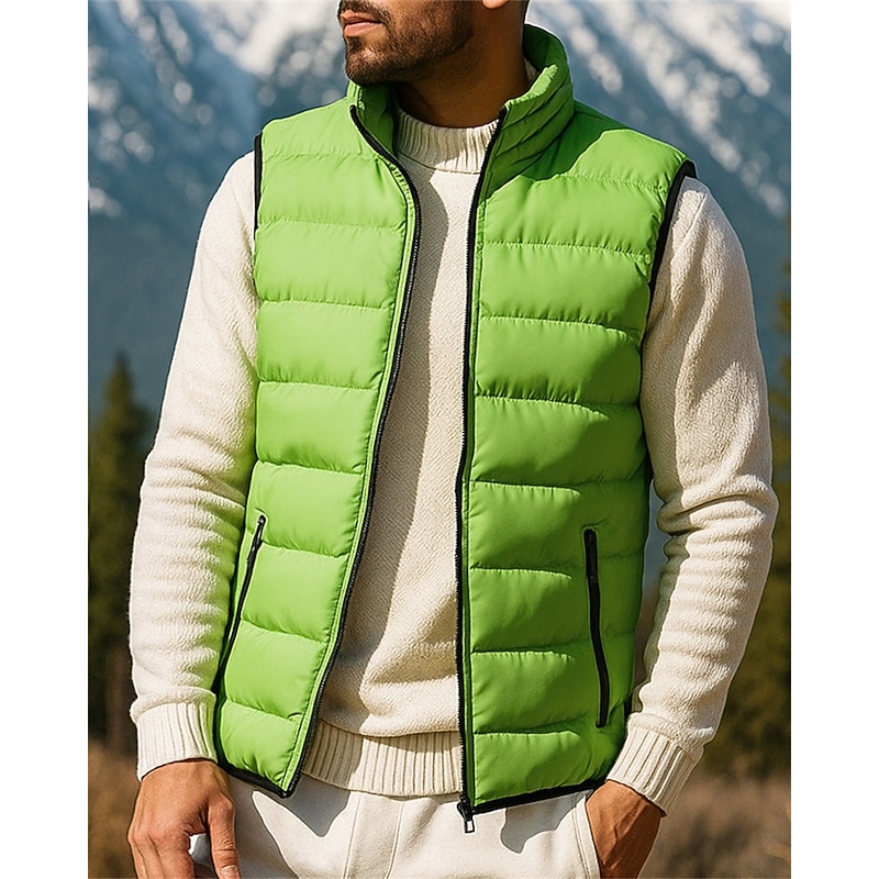 Men's Hiking Vest Puffer Vest Sleeveless Vest Outdoor Thermal Warm Lightweight Winter Zipper Polyester Black Army Green Burgundy Hunting Fishing Climbing