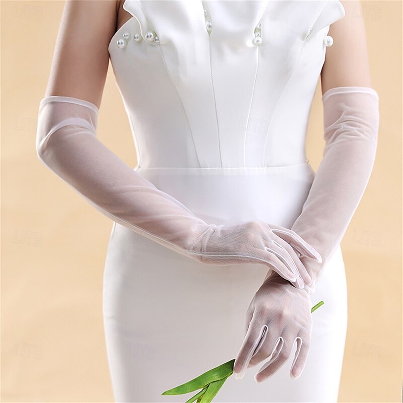 Lace / Tulle Elbow Length Glove Elegant / Stylish / Simple With Pure Color Wedding / Party Glove