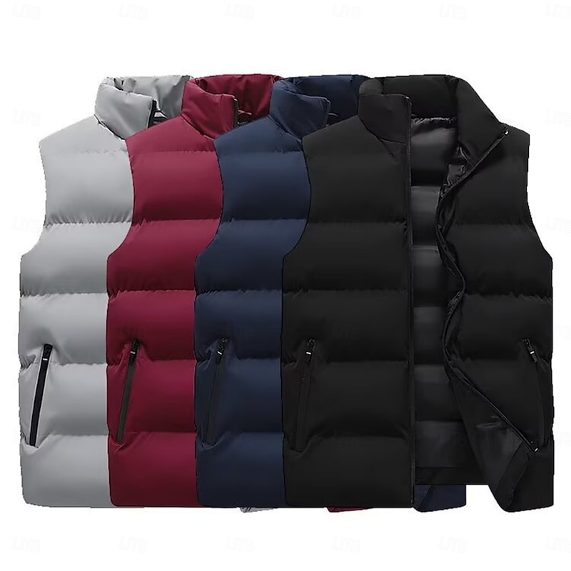 Men's Winter Vest Puffer Vest Sleeveless Vest Outdoor Thermal Warm Lightweight Breathable Winter Zipper Polyester Black Red Dark Blue Hunting Fishing Climbing
