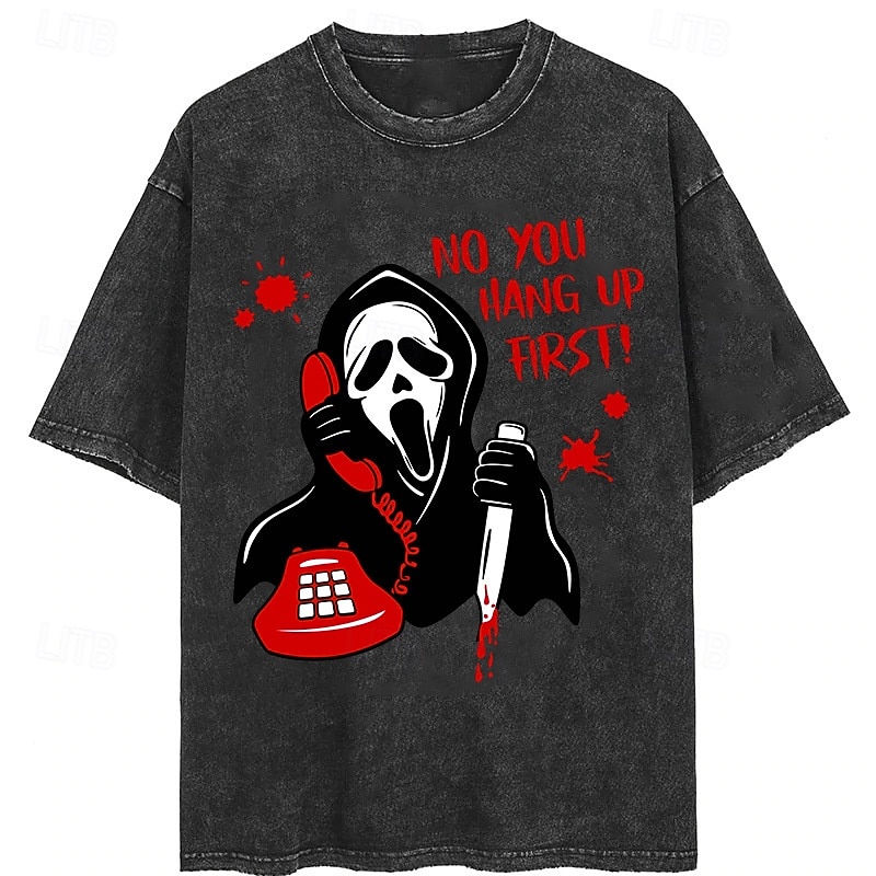 Halloween Ghostface T-shirt Oversized Acid Washed Tee Print Graphic For Men's Women's Boys' Kid's Adults' Halloween Carnival Masquerade Hot Stamping Casual Daily2