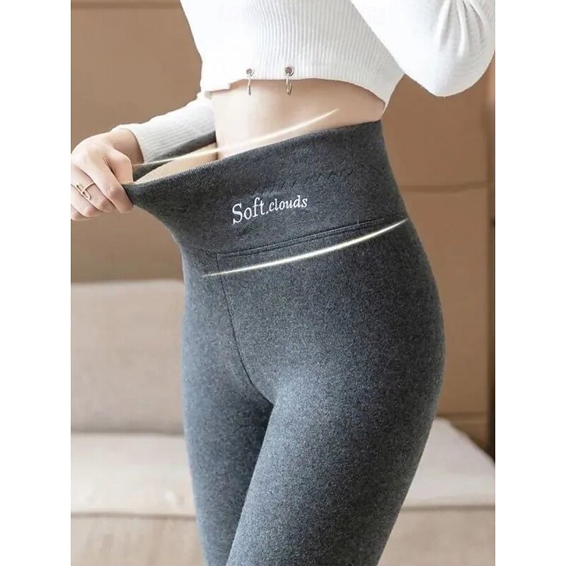 Women's Fleece Pants Leggings Fashion Streetwear Casual Full Length High Waist Plain High Cut Comfy Soft Comfortable Stretchy Street Causal Daily Dark-Gray Black Gray Summer Spring Fall Winter3