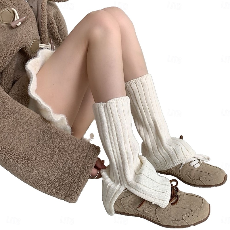 Women Knit Slouch Socks, Gray Mid-Calf Leg Warmers with Side Split, Japanese Y2K Style Cozy Fall Winter Sock Covers2