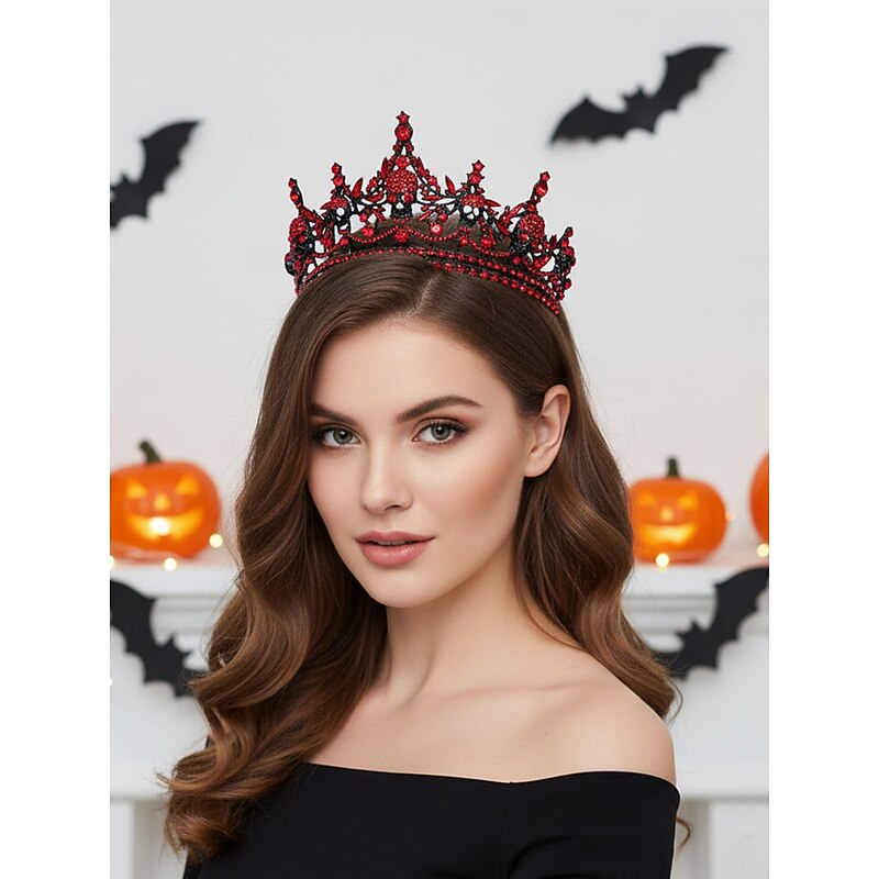 Women's Halloween Spider Web Crown with Red Rhinestones, Gothic Tiara Headpiece for Costume Party and Cosplay3