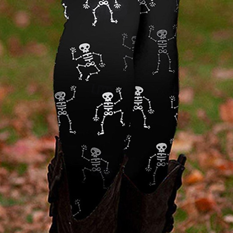 Women's Leggings Cozy Leggings Basic Casual Full Length High WaistPantsHalloween Skull Printing Thermal Warm Comfortable Stretchy Vacation Casual Daily Black Fall Winter Regular Fit3