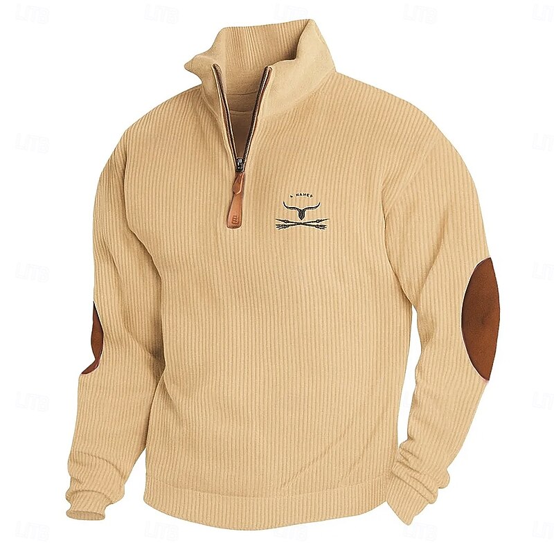 Men's Sweatshirt Corduroy Pullover Hoodie Sweatshirt Pullover Black Pink Army Green Navy Blue Khaki Standing Collar Half Zip Plain Patchwork Sports & Outdoor Casual Daily Streetwear Cool Sportswear2