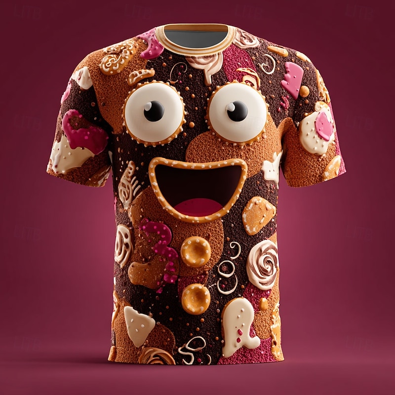 Christmas Men's 3D Cartoon Gingerbread T Shirt Short Sleeve T shirt 3D Print Crew Neck Shirt Daily Designer Artistic Vacation Party Street Brown Brown 2 Brown 4 All Seasons Clothing Apparel S M L XL4
