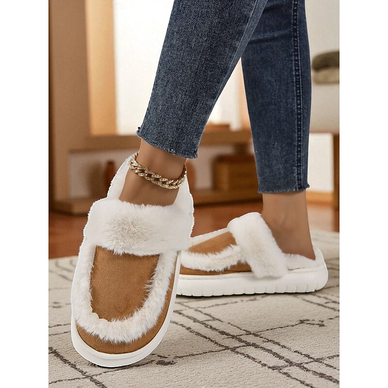 Women's Fluffy Slippers with Faux Fur Lining – Cozy Indoor Winter Warm Shoes for Home, Bedroom and Relaxation4