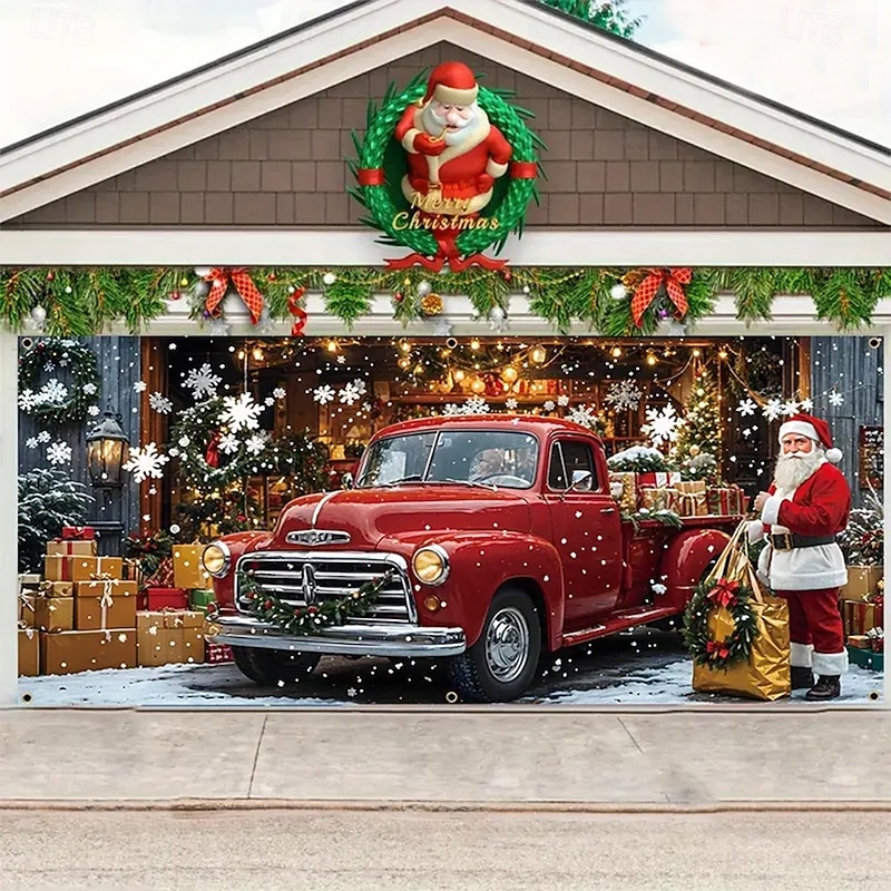 Christmas Tapestry Garage Door Cover Large Hanging Backdrop Car Gift Cute 3D Party Outdoor Holiday Shooting Backgrounds Yard Home Decor