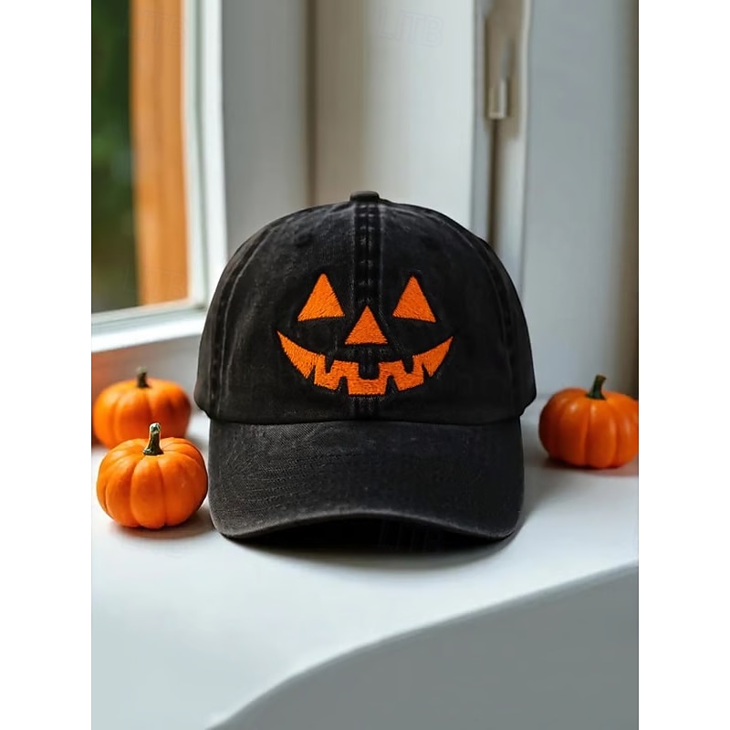 Men's Baseball Cap Sun Hat Trucker Hat Black White 100% Cotton Embroidered Fashion Casual Daily Halloween Party Pumpkin Adjustable Sunscreen Breathable3