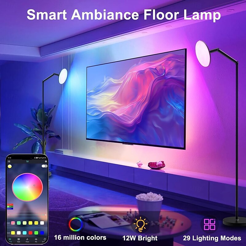 Floor Lamp for Bedroom, Super Bright Floor Lamps APP & Remote Control, Music Sync Tall Standing Lamp for Living Room Office Game Room2