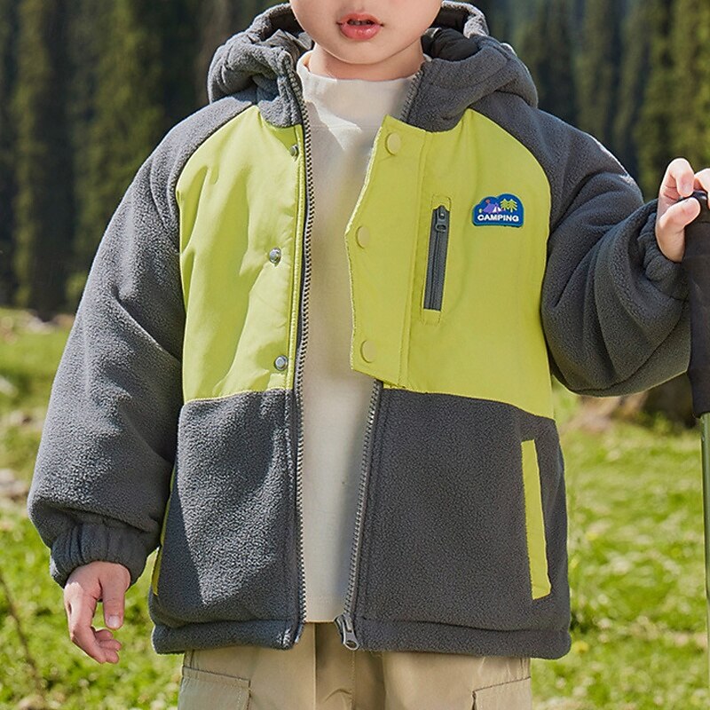 Kids Boys' Fleece Jacket Outdoor Jacket Outerwear Color Block Long Sleeve Zipper Pocket Comfort Waterproof Windproof Coat Outdoor Fashion Daily Deep Green Violet Spring Fall 4 years+