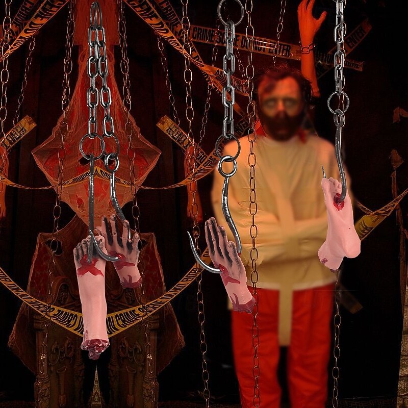 2pcs Spooky Halloween Haunted House Decor - Iron Chain Hooks for Hands & Feet - Ideal for Yard Scenes3