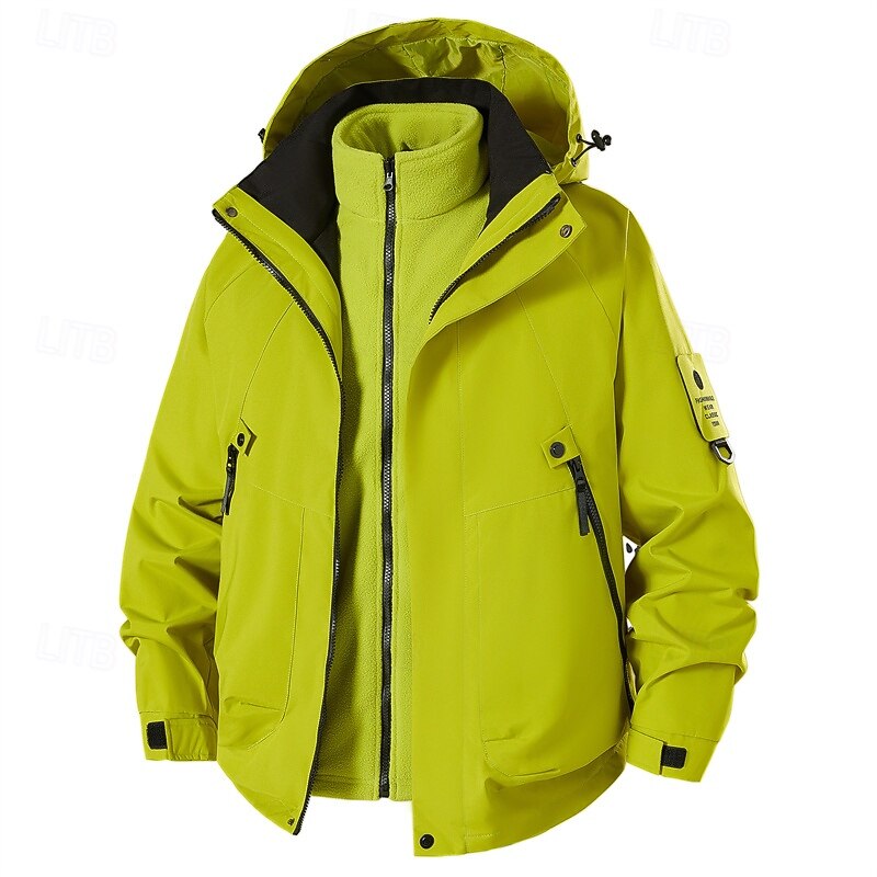 Men's Outdoor Jacket Raincoat Hiking Jacket Vacation Daily Warm Pocket 3 in 1 Fall Winter Plain Fashion Classic Hooded Regular Black Yellow Green Army Green Beige Jacket